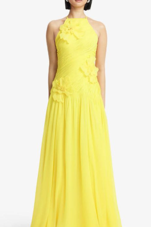 Leo Lin Amya Floral Applique Gown in Sunshine Front View