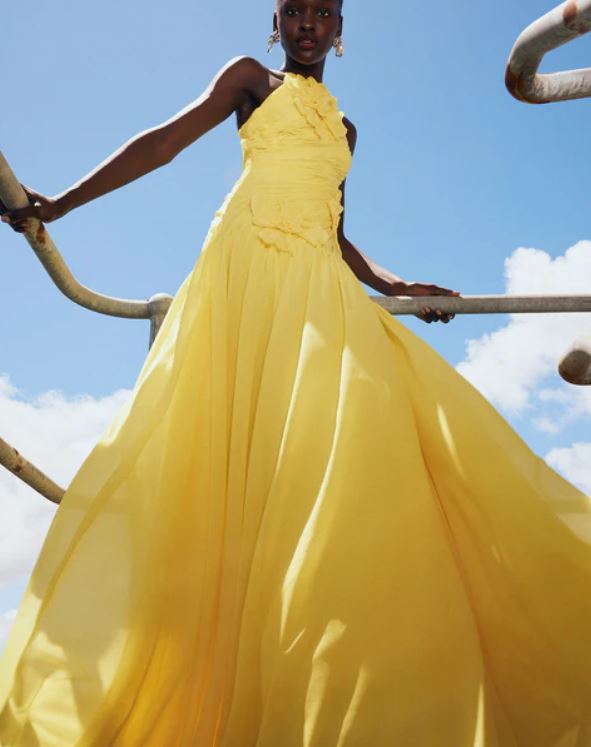 leo lin yellow flower dress Mariela Midi Dress