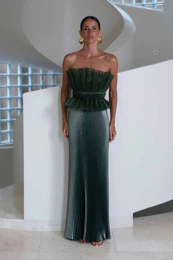 L’Idee Masquerade Gown in Oil Shine Front View