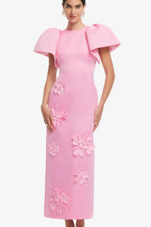 Leo Lin Lucinda Floral Applique Maxi Dress in Baby Pink Front View