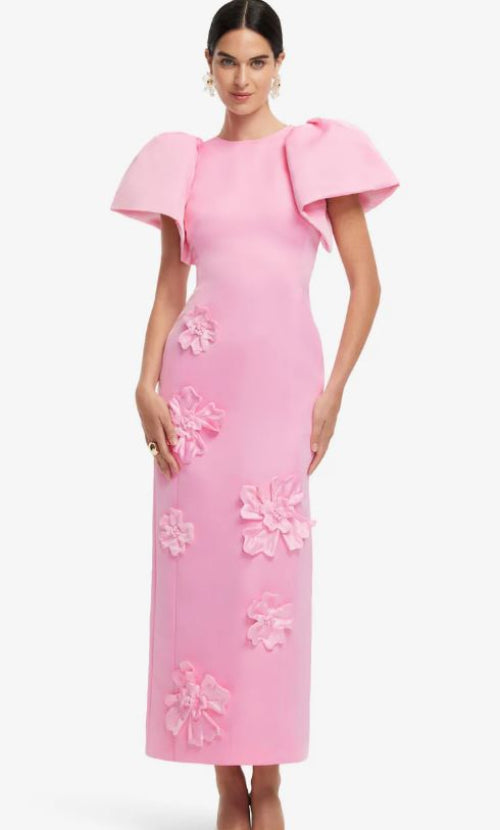 Leo Lin Lucinda Floral Applique Maxi Dress in Baby Pink Front View