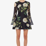 Leo Lin Bell Sleeve Mini in White Rose Print