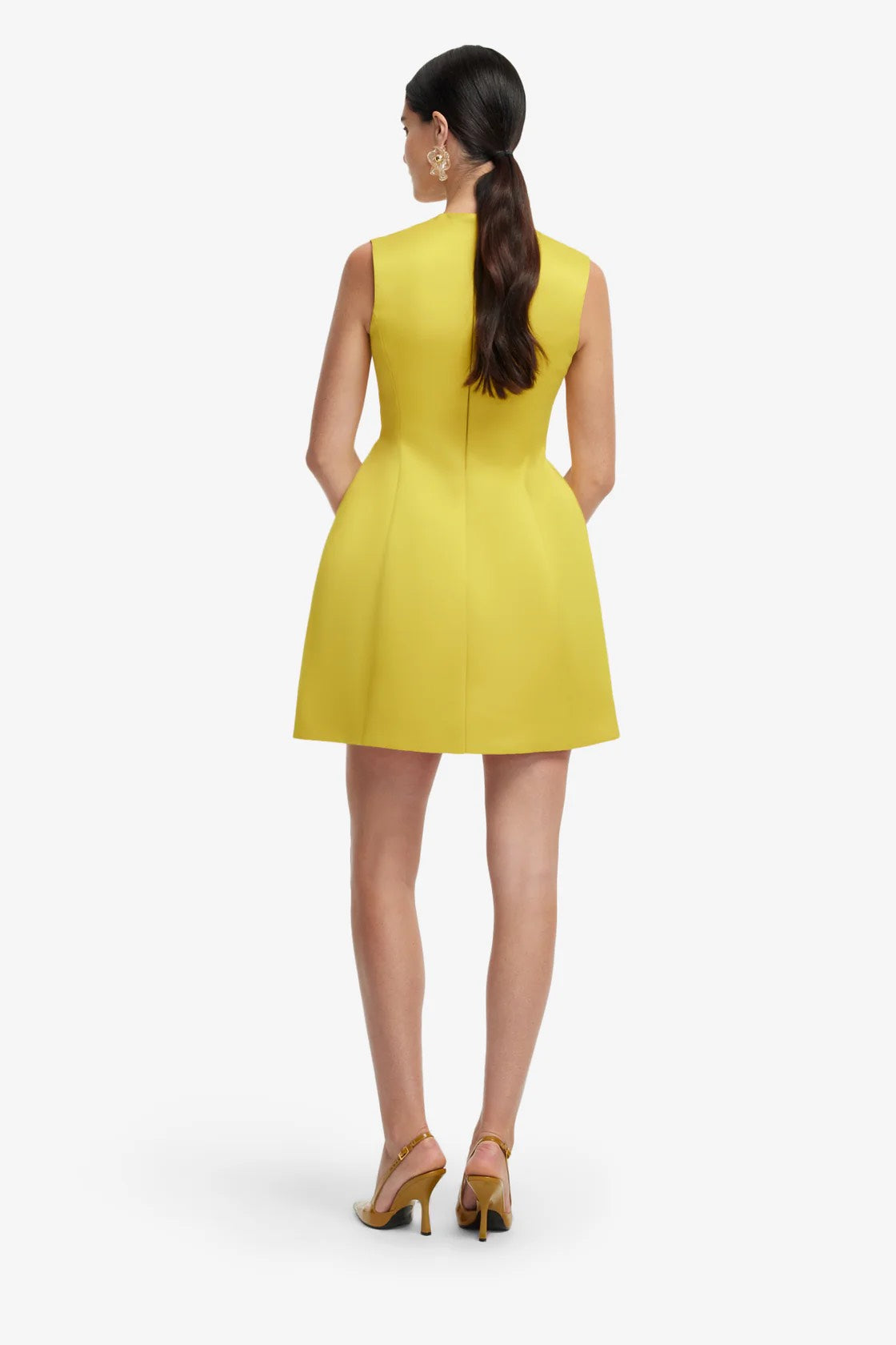 Leo Lin Bree V Neck Embroidery Mini Dress in Mustard Back View