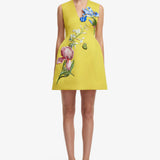 Leo Lin Bree V Neck Embroidery Mini Dress in Mustard Front View