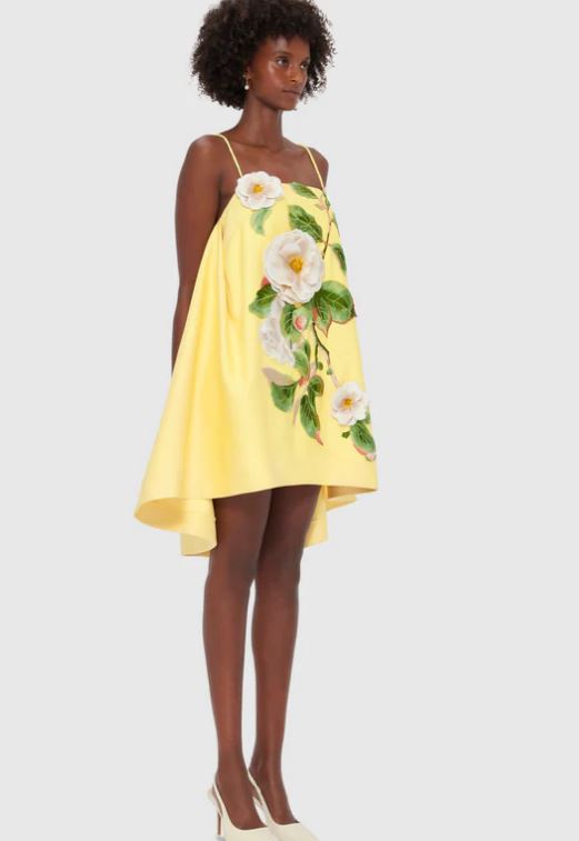 leo lin yellow dress Leo Lin Felicia Appliqué Floral Mini Dress