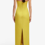 Leo Lin Rayna Applique Floral Bustier Midi Dress in Mustard