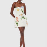 Leo Lin Rosario Velvet Mini Dress Botanical Print in Snow