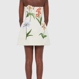 Leo Lin Rosario Velvet Mini Dress Botanical Print in Snow