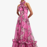 Leo Lin Isabelle Ruffled Halter Neck Maxi Dress