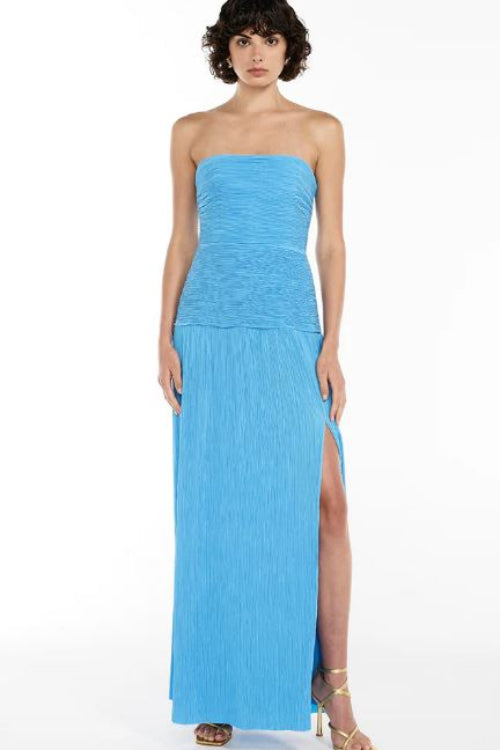 Manning Cartell Double Time Pleat Strapless Maxi Dress in Blue
