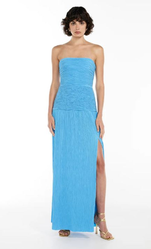 Manning Cartell Double Time Pleat Strapless Maxi Dress in Blue