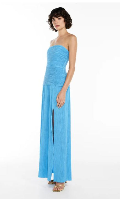 Manning Cartell Double Time Pleat Strapless Maxi Dress in Blue Side View