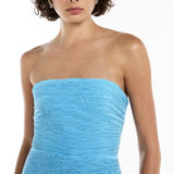 Manning Cartell Double Time Pleat Strapless Maxi Dress in Blue