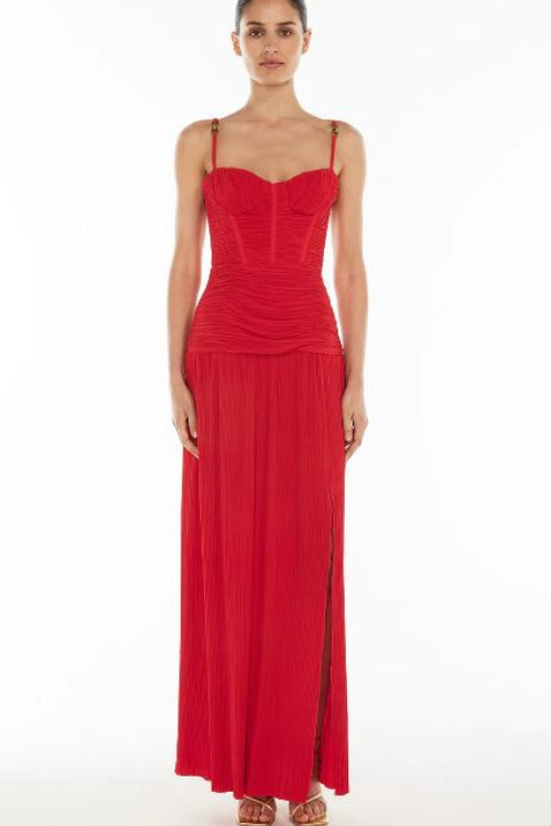 Manning Cartell Double Time Pleat Dress in Red Front View