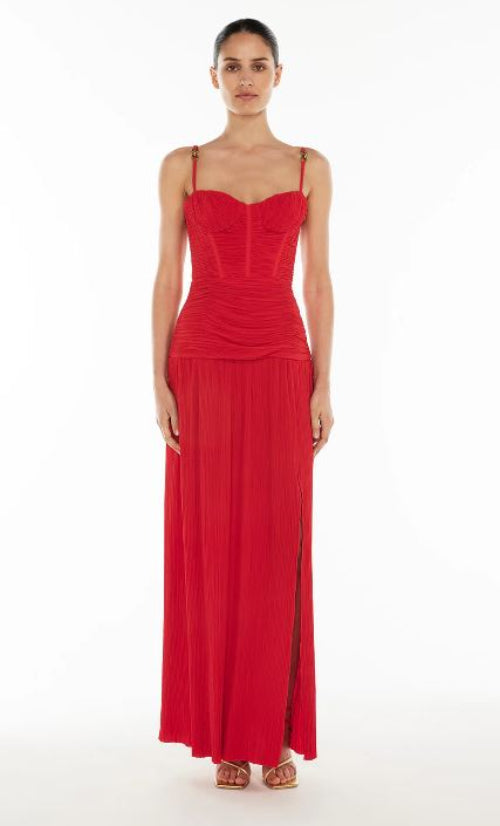 Manning Cartell Double Time Pleat Dress in Red Front View