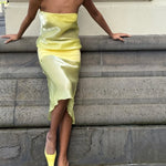Mode Mischief Melt Panel Dress in Limoncello Close Up