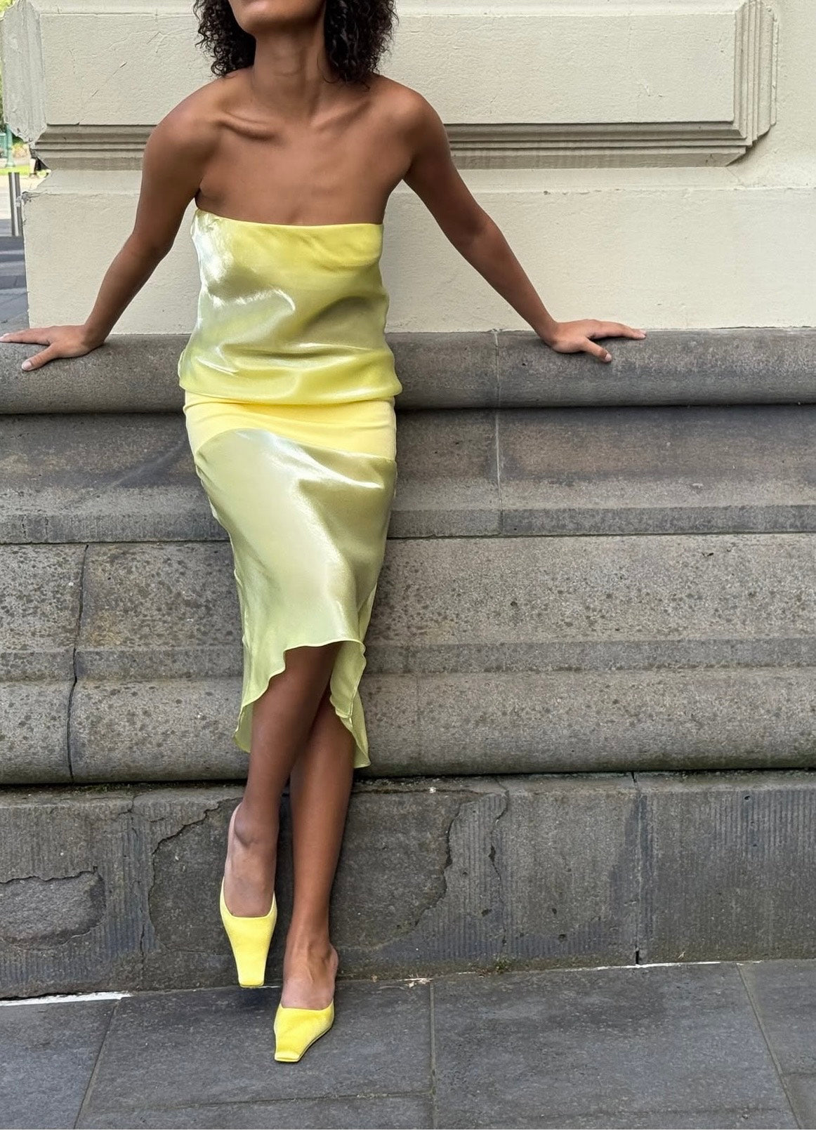 Mode Mischief Melt Panel Dress in Limoncello Close Up