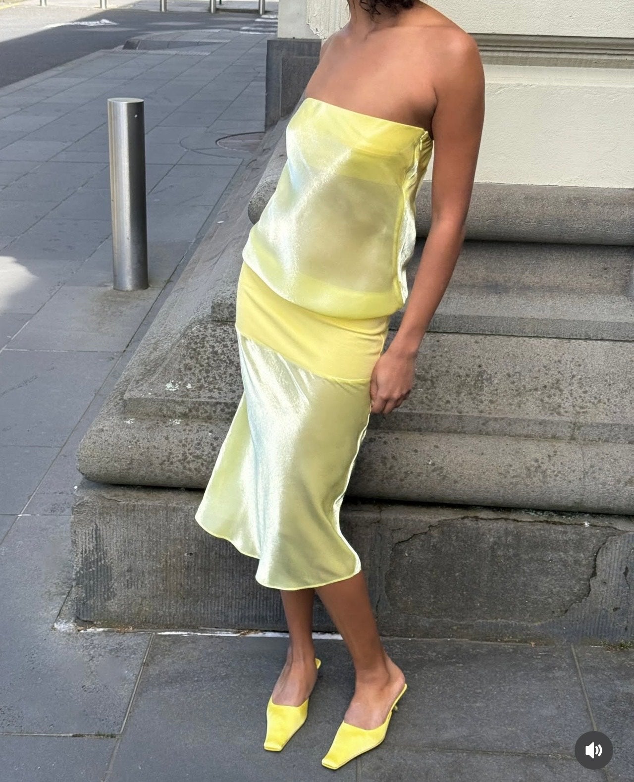 Mode Mischief Melt Panel Dress in Limoncello Side View