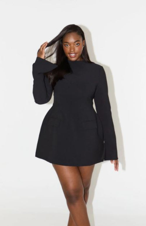 Odd Muse Ultimate Split Sleeve Mini Dress in Black Front View