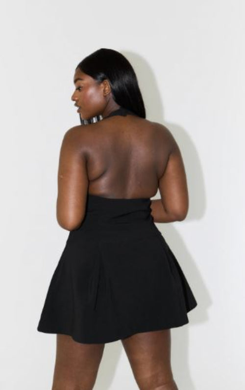 Odd Muse Ultimate Muse Dropped Hem Mini Dress in Black Back View