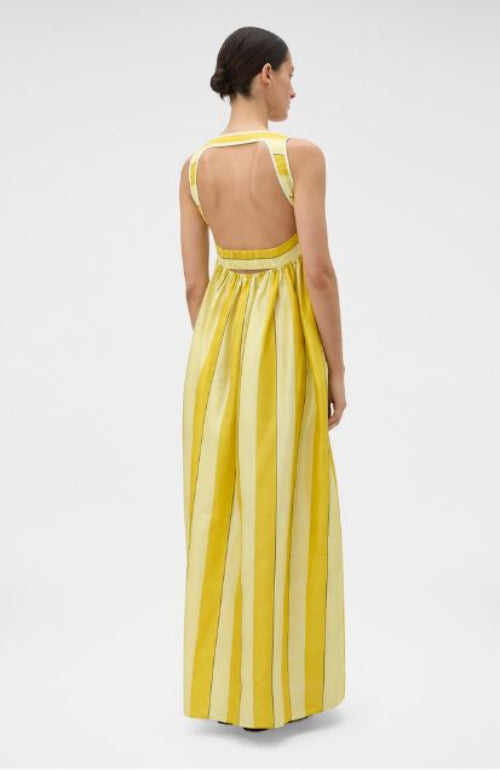 Oroton Slub Silk Striped Sundress Back View