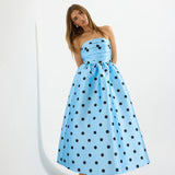Pasduchas Dottie Strapless Midi in Bluebell and Black