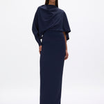 Rachel Gilbert Amaris Cape Gown in Navy Front View