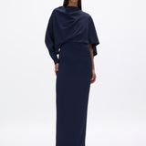 Rachel Gilbert Amaris Cape Gown in Navy Front View