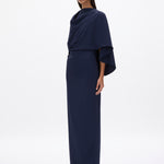 Rachel Gilbert Amaris Cape Gown in Navy Side View