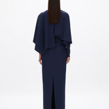 Rachel Gilbert Amaris Cape Gown in Navy Back View