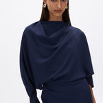 Rachel Gilbert Amaris Cape Gown in Navy Close Up