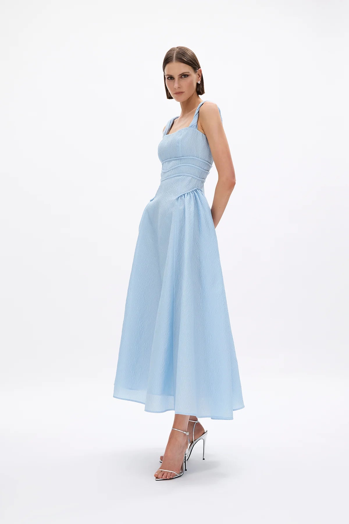 Rachel Gilbert Sophia Strap Dress in Sky Blue Side View