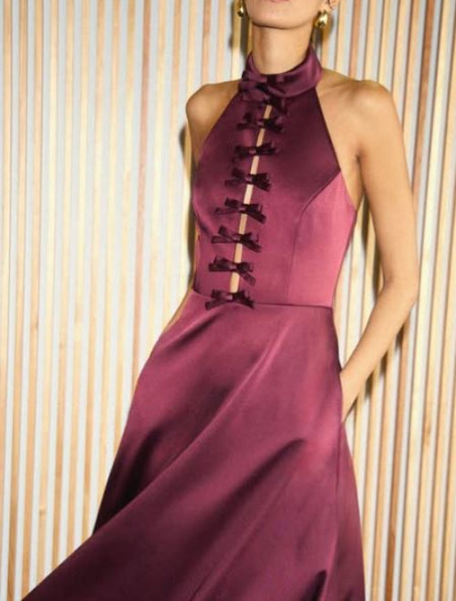 Rebecca Vallance Merlot Halter Midi Dress