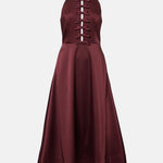 Rebecca Vallance Merlot Halter Midi Dress Front View