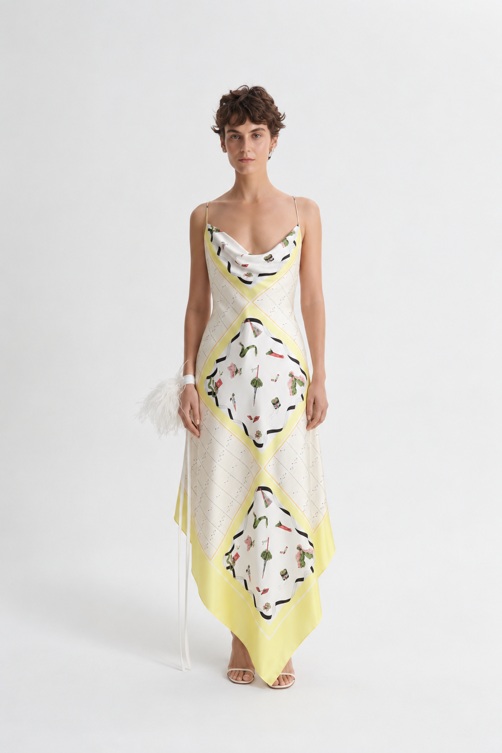 Scanlan Theodore Silk Twill Scarf Print Dress in Limoncello Front View