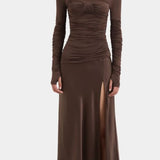 Sir Alessia Draped Gown in Chocolate