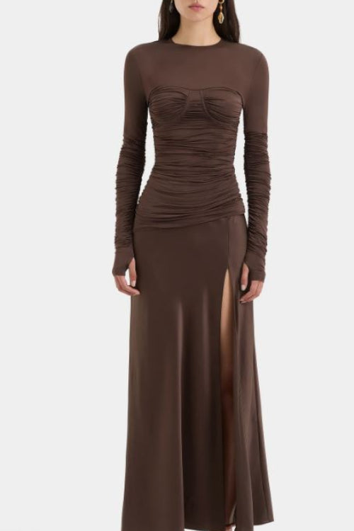 Sir Alessia Draped Gown in Chocolate