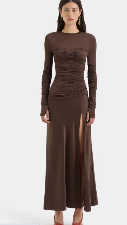 Sir Alessia Draped Gown in Chocolate