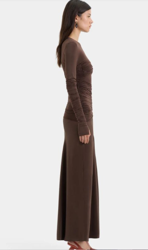 Sir Alessia Draped Gown in Chocolate Side View