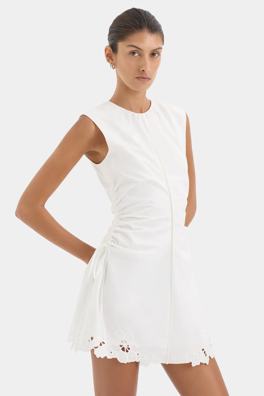 Sir Klara Ruched Mini Dress in Ivory Close Up