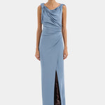 Sir Olenna Twist Low Back Gown in Dusty Blue Front View
