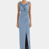Sir Olenna Twist Low Back Gown in Dusty Blue Front View