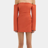 Sir Rossana Off Shoulder Mini Dress in Terracotta