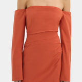 Sir Rossana Off Shoulder Mini Dress in Terracotta