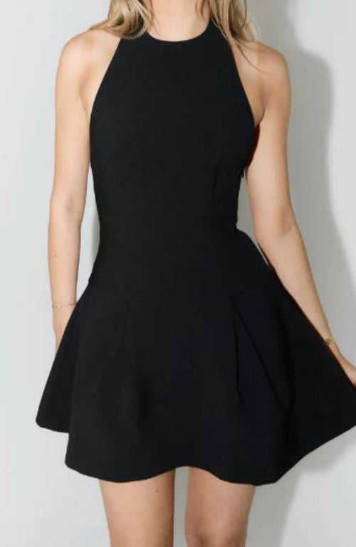 Odd Muse Ultimate Muse Dropped Hem Mini Dress in Black Close Up